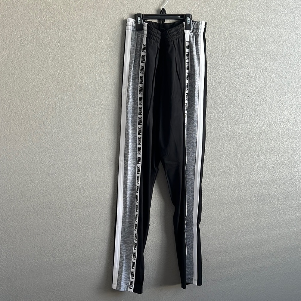 Victoria’s Secret Pink gray black logo track pants with pocket